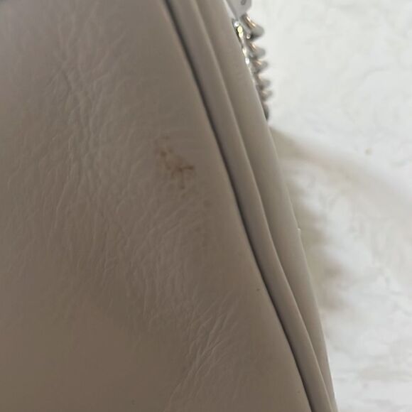 Rebecca Minkoff light gray moto leather bag with silver chain straps, crossbody - Picture 6 of 7